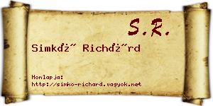 Simkó Richárd névjegykártya